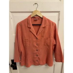 Click By‎ Color Me Cotton Vintage Women's 100% Linen Button Down Size Large